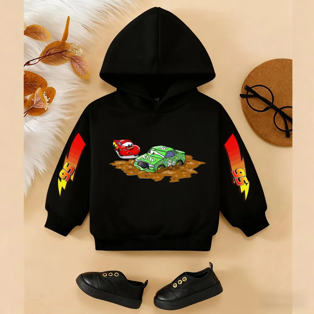 سويت شيرت كلاسيكي بقلنسوة للأطفال من Disney Car Lightning McQueen للخريف والشتاء كاجوال للجنسين #5