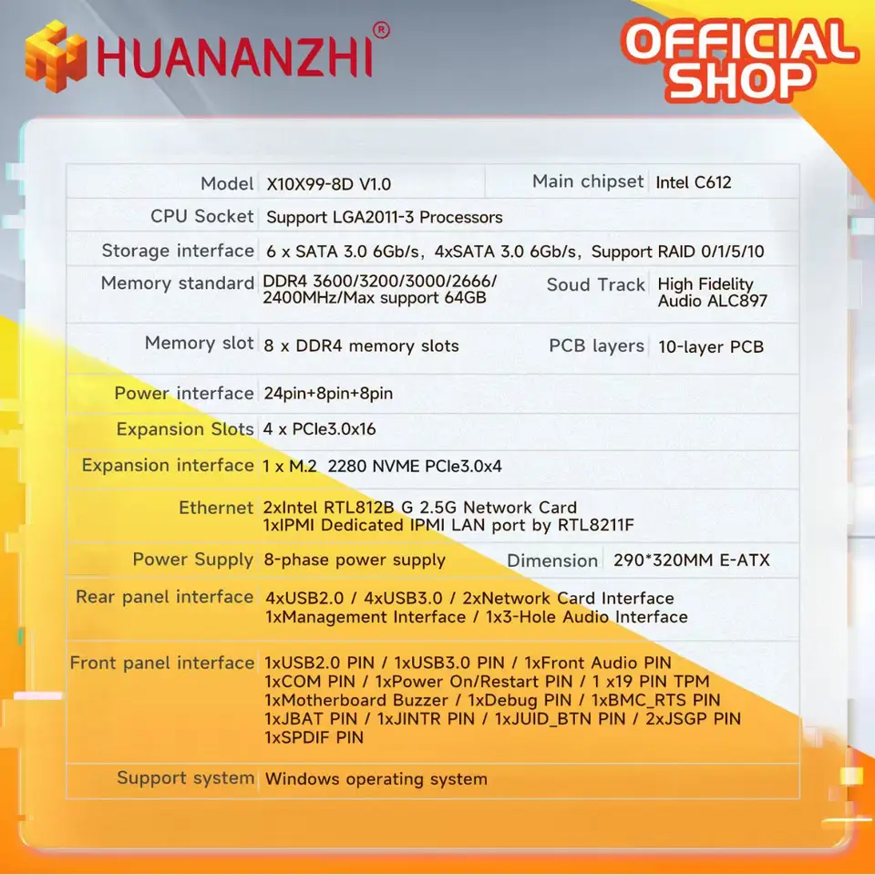 HUANANZHI X10X99-8D LGA2011-3 Motherboard Intel C612