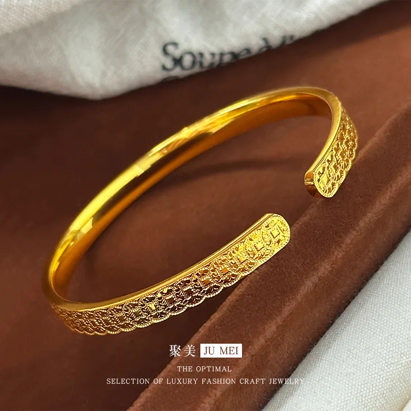 

9999 24K real gold store same style women's gold bracelet open birthday gift beautiful jewelry