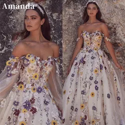 Amanda Flower Lace Embroidery Ball Gown Prom Dress Strapless Tulle فساتين السهرة Sexy Off Shoulder Evening Dress