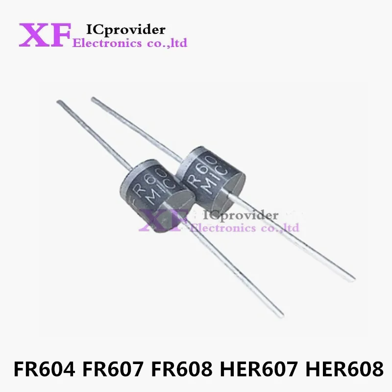 50Pcs FR604 FR607 FR608 HER607 HER608 diode 6A1000V inline R-6