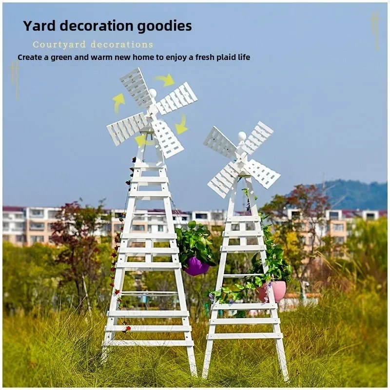 Outdoor Gardening Flower Stand Outdoor Courtyard Preservative  White Windmill Rose Climbing Vine Stand Solid Wood  Flower Stand