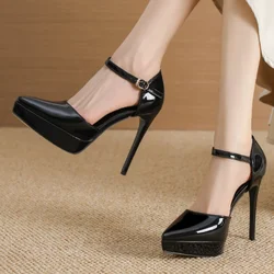 2025 New Women Pumps Platform Ankle Strap Stiletto High Heels Dress Buckle Wedding Shoes Large Size Fashion Party Thin Heels