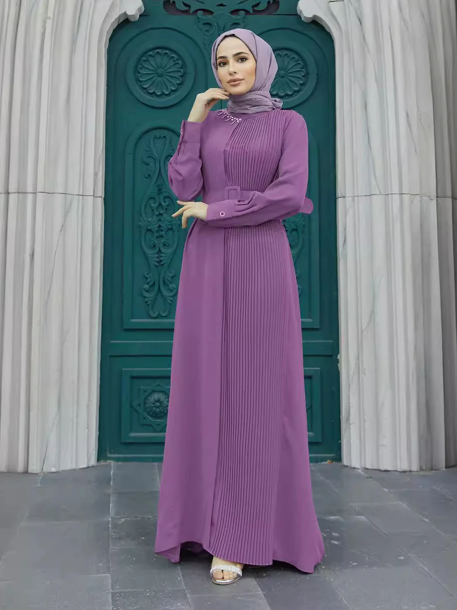 Eid Party Dress Abaya for Women Ramadan Lace-up Caftan Muslim Vestidos Largo Kaftan Islam Dubai Arab Long Dresses Robe 2024