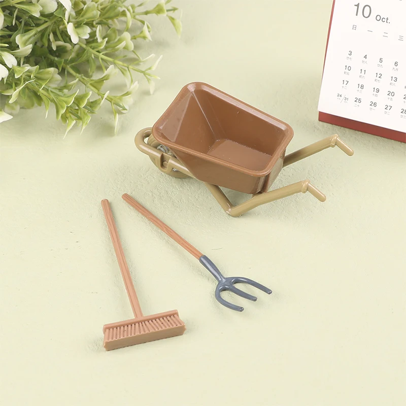 3pcs/set 1:12 Dollhouse Miniature Field Garden Farm Tool DIY Construction Cart Model For Doll House Decor Kids Toys