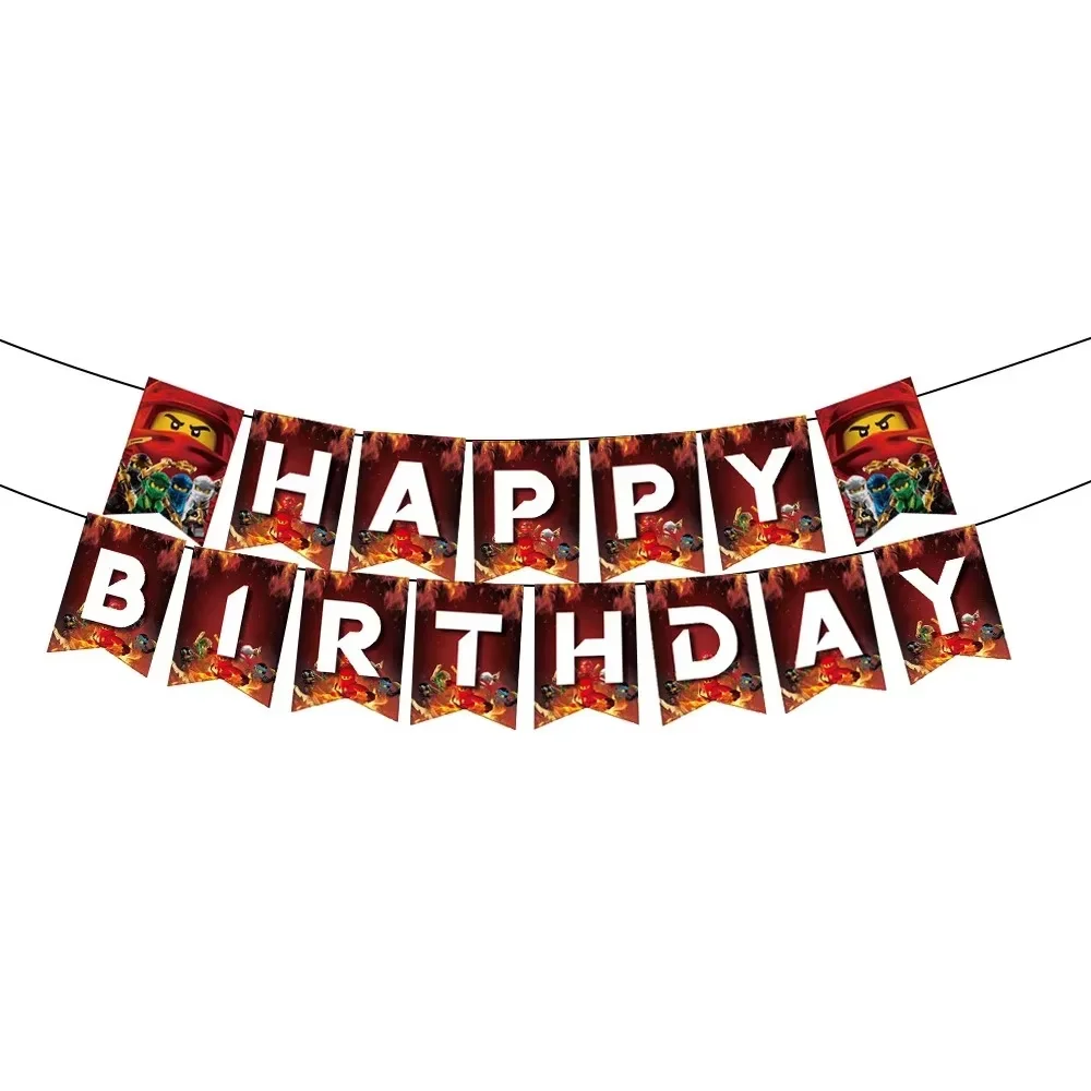 Geburtstagsparty-Dekorationsset: Ninjato-Becher, Teller, Banner, Schlüsselanhänger, Luftballons für Jungen, Kindergeburtstag, Babyparty, Fotokabinen-Requisiten