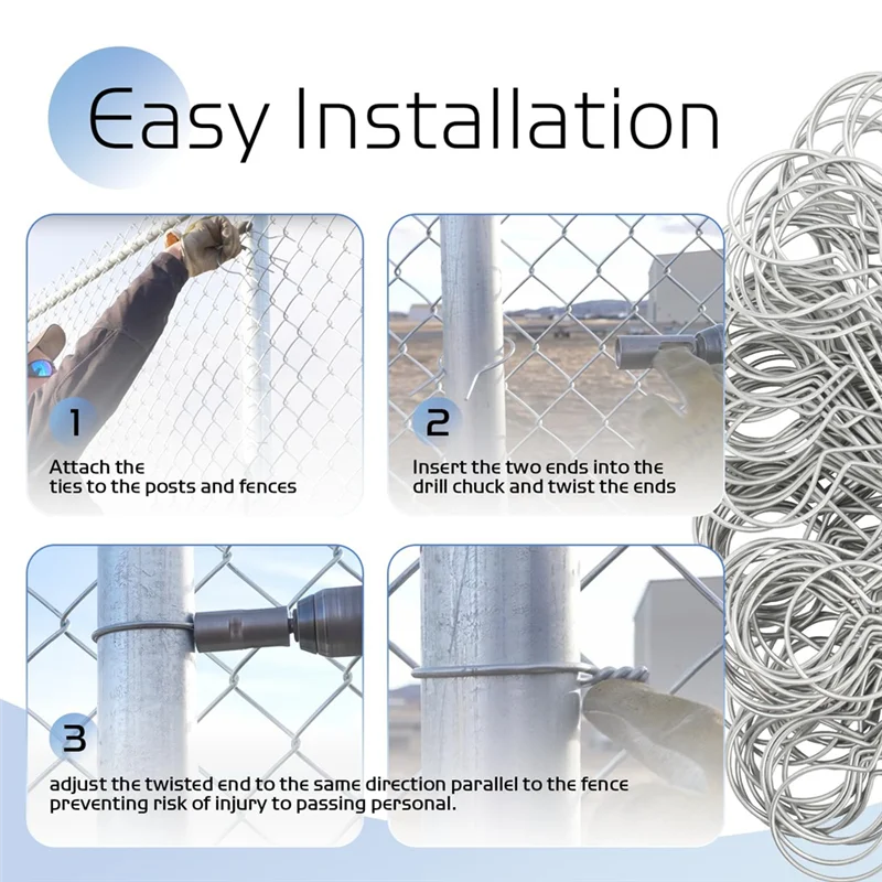 AT02-100 Pcs Gauge Galvanized Steel Fence Ties Fit For Fence Posts, T-Post Metal Fence Wire,Fast Chain Link Fence Wire Ties