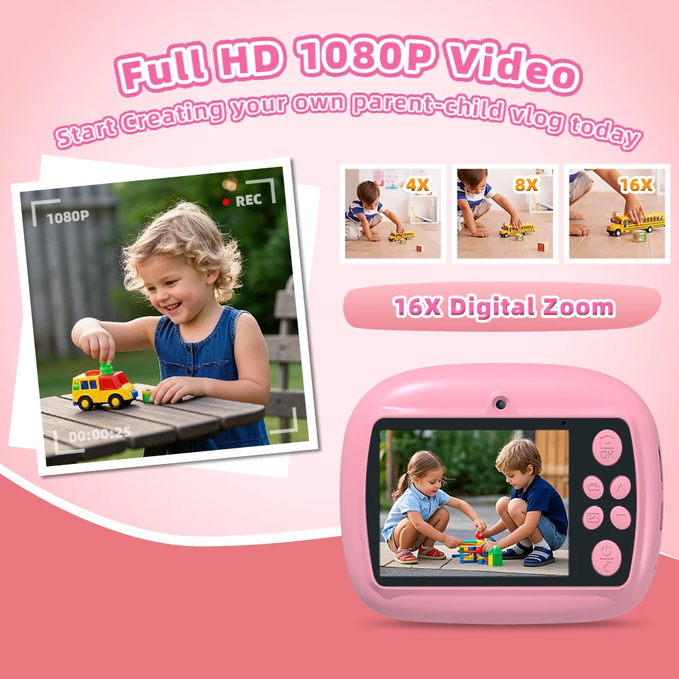 Appareil photo numérique à impression instantanée pour enfants, Halloween, étiquette Photo, appareil photo à impression thermique avec 2 rouleaux de papier d'imprimante, cadeaux de noël