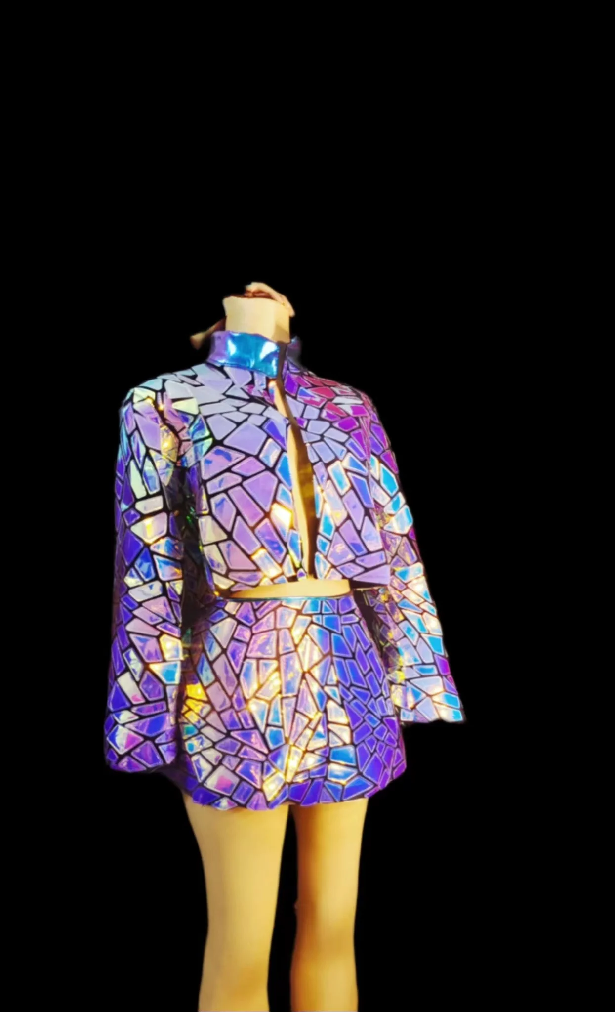 الليزر مرآة الترتر جديد سترة فستان قصير 3 قطعة النساء حفلة عيد ميلاد حفلة موسيقية تظهر زي المغني راقصة بار ملهى ليلي المرحلة ارتداء #4