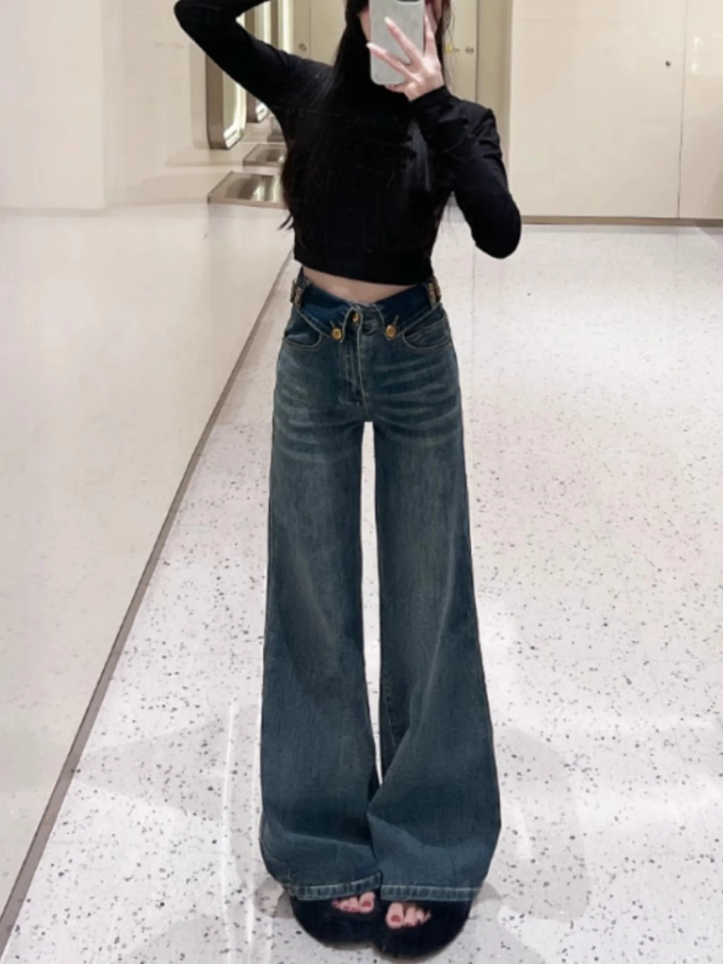 

High Waist Wide Leg Jeans Women's Summer New Thin Elastic Loose Drapey Small Size Bell Bottom Versatile Cotton Denim Skinnies