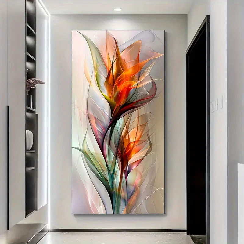 Large Vibrant Multicolor Floral Design Canvas Print Minimalist Abstract Floral Wall Art Poster for Modern Living Room Home Decor