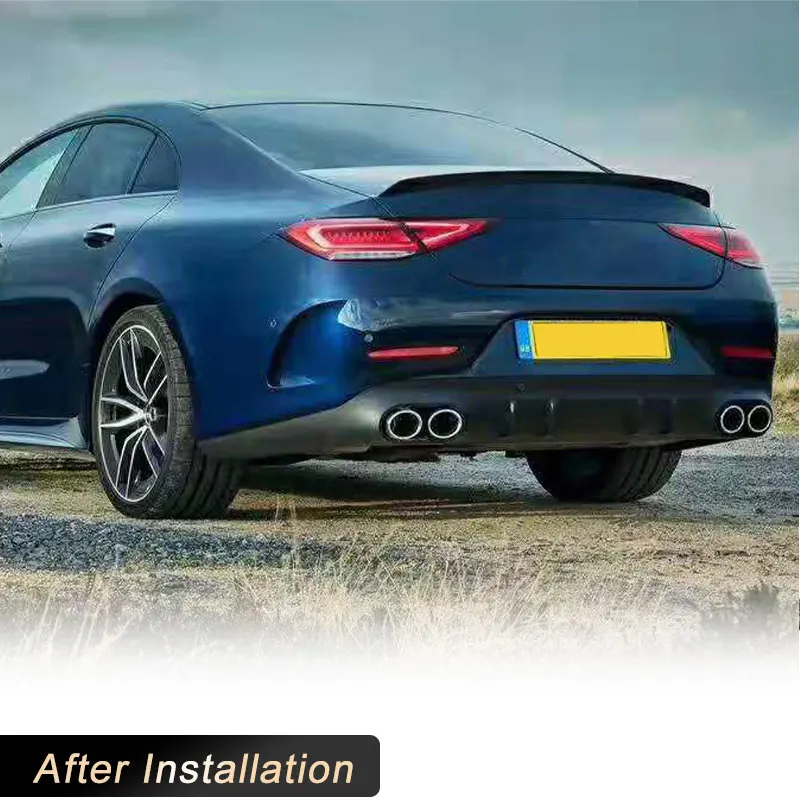 PP Black Rear Bumper Diffuser Lip Spoiler for Mercedes-Benz CLS Class C257 Sport 2019 2020 Non for CLS53 AMG Rear Apron Lip Tips