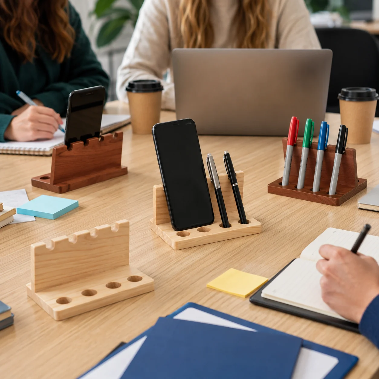 Walnut Wooden Pen Stand Office Dormitory Pen Stand Household Phone Holder Makeup Brush Holder Multifunction Desk Organizer