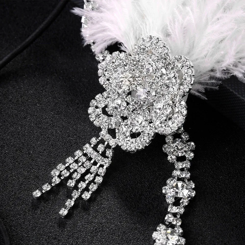 

Vintage Rhinestone Flapper Headband Tassel Peacock Feather Hair Strap Forehead Chain Hair Accessories