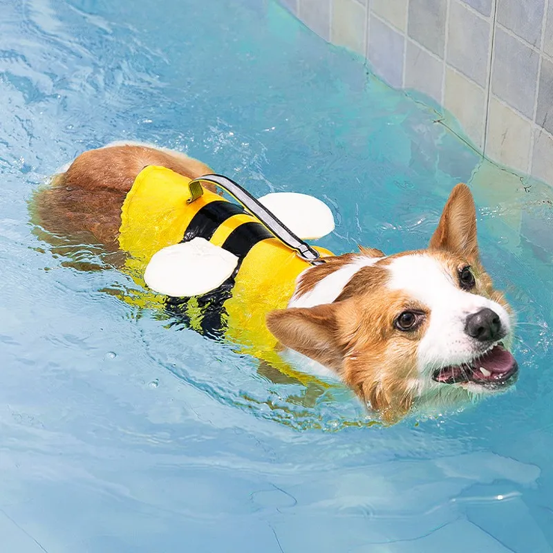 Dog Life Vest Pet Dog Swimsuit Big Dog Collar Harness Pet Jacket Dog Swimming Summer Swimwear Clothes Cute Bee Pet Dog Clothes