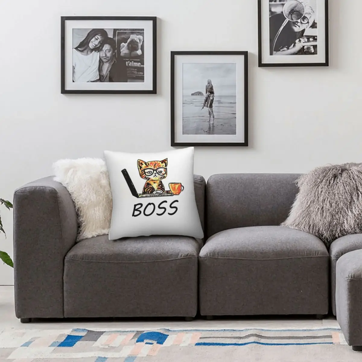 بوس كات كمبيوتر محمول مربع المخدة البوليستر الكتان المخملية الإبداعية البريدي ديكور غطاء وسادة أريكة 18" #6