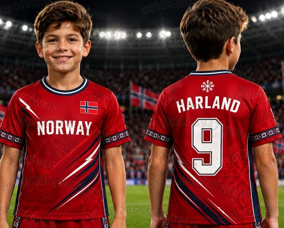 26 Jungen HAALAND Nr. 9 Fußballtrikot T-Shirt Shorts Set Kinder Norwegen Fußballfans Shirt Shorts Set Kinder Trainingsanzug 2-teiliges Set – Detail 12