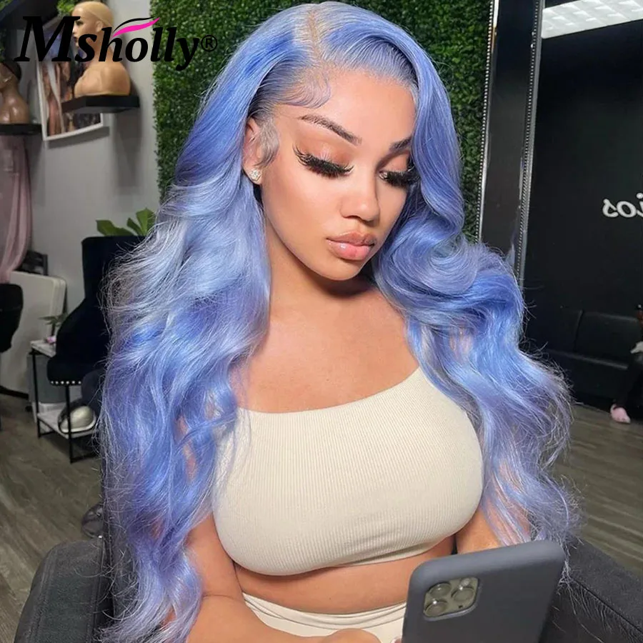 Blue Body Wave Wig 100% Human Hair 180 Density Brazilian Virgin Remy Human Hair Wigs For Women PrePlucked 13x4 Lace Frontal Wigs