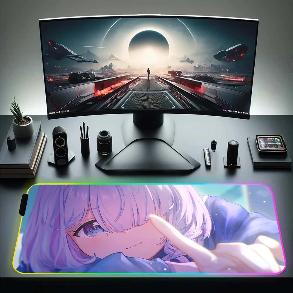 Blue Archive Anime Aris RGB Pc Gamer Keyboard Mouse Pad Mousepad LED Glowing Mouse Mats Rubber Gaming Computer Mausepad