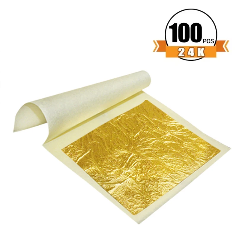 10/100Pcs 24K Gold Leaf Sheets Real Gold Foil for Art Decoration Skin Care Gilding DIY Crafts Paper Pure Gold Leaf Flake