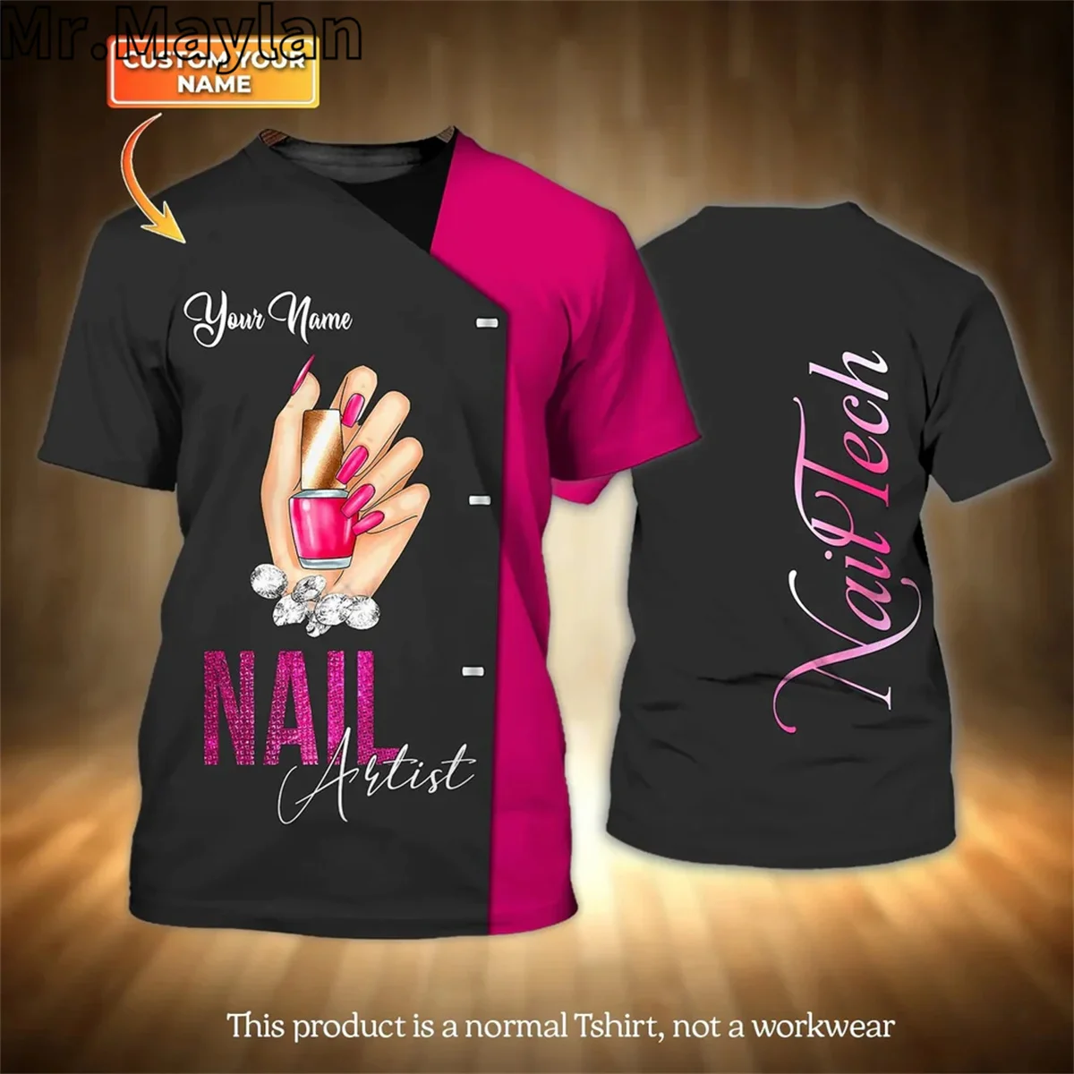 Personalized 3D Nails Artist Tshirt Women Men Nail Tech Nail Shop Uniform T shirt Manicurist Gift For Her Him Unisex Tee Tops-6