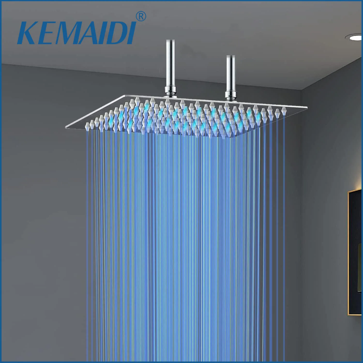 KEMAIDI Huge LED Shower Head Square Ultra-thin 24 inch High Pressure Rainfall Shower Head Stainless Steel Water Saving Shower