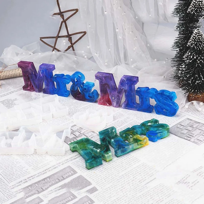 MR & MRS Epoxy Resin Mould Word Sign Casting Molds for Wedding Party Home Decorations Table Decor Art DIY Craft [Laa259]