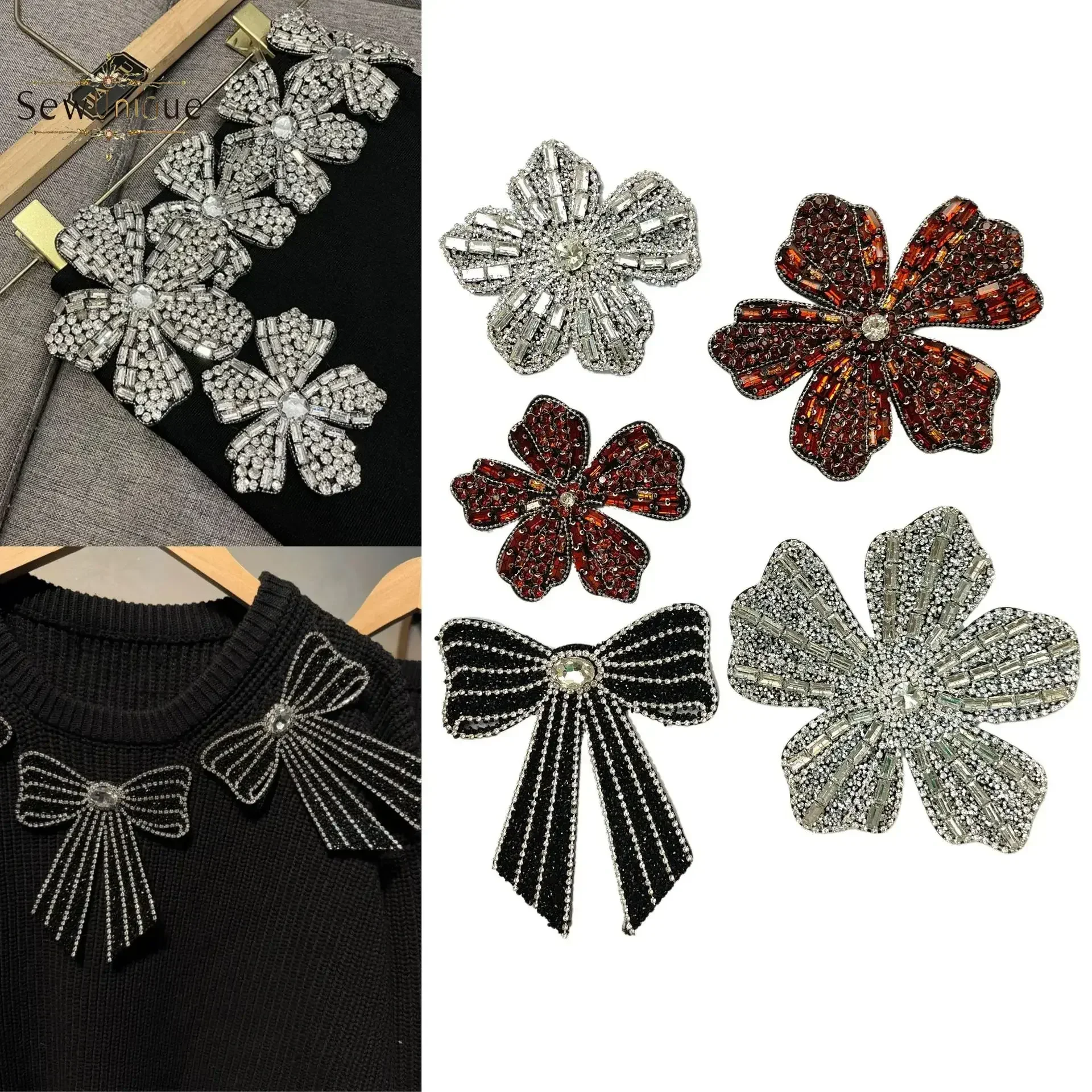 Ins Pneumatic Diamond Chain Bow Flower Self-adhesive Tape Sticker Dress Armband Accessories Flower Sweater Clothing Accessories