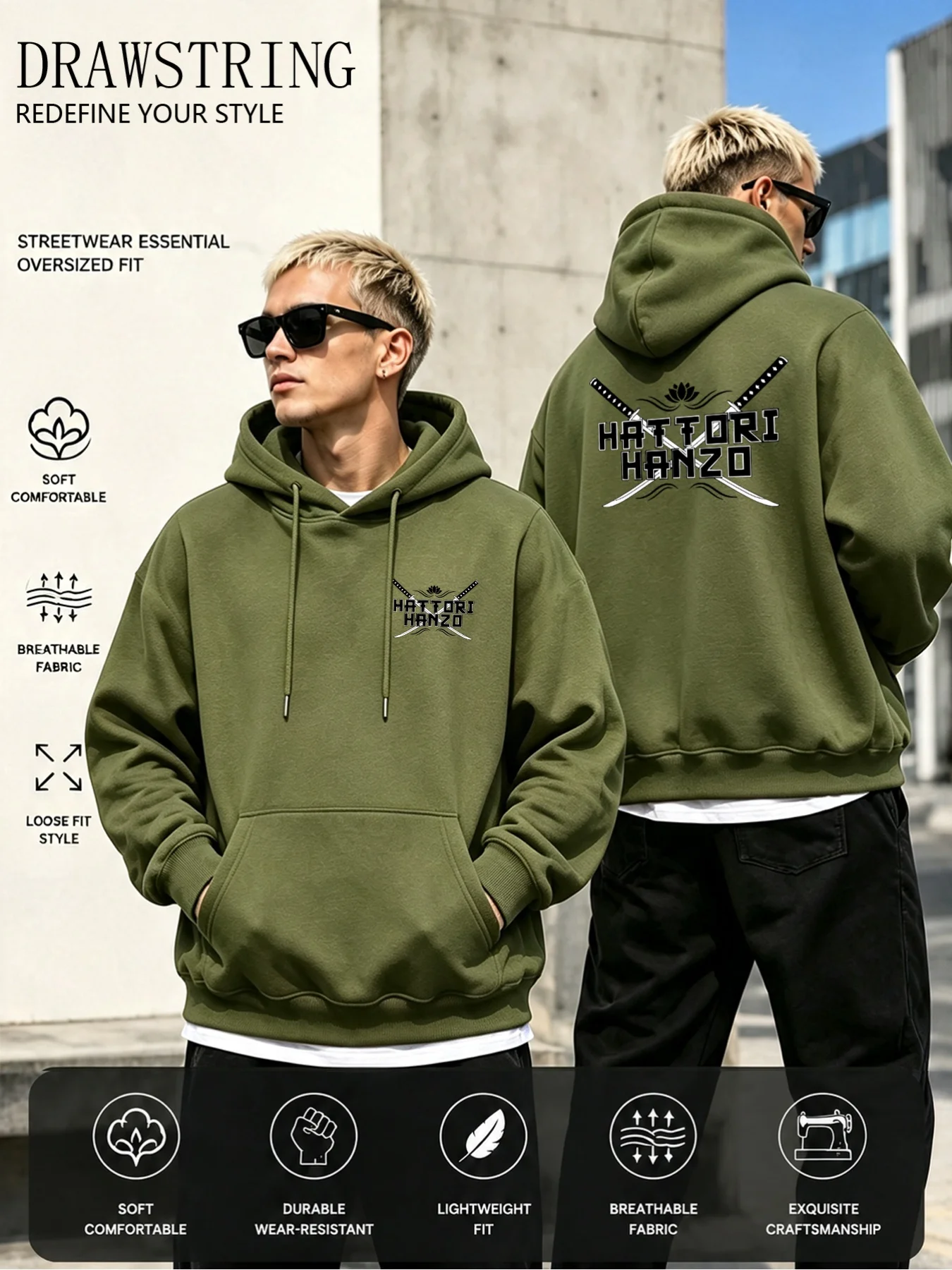 Hattori Hanzo Samurai Logo Unisex Fashion Hoodie – Autumn/Winter Long-Sleeve Pullover – Japanese Samurai Style – Casual Wear