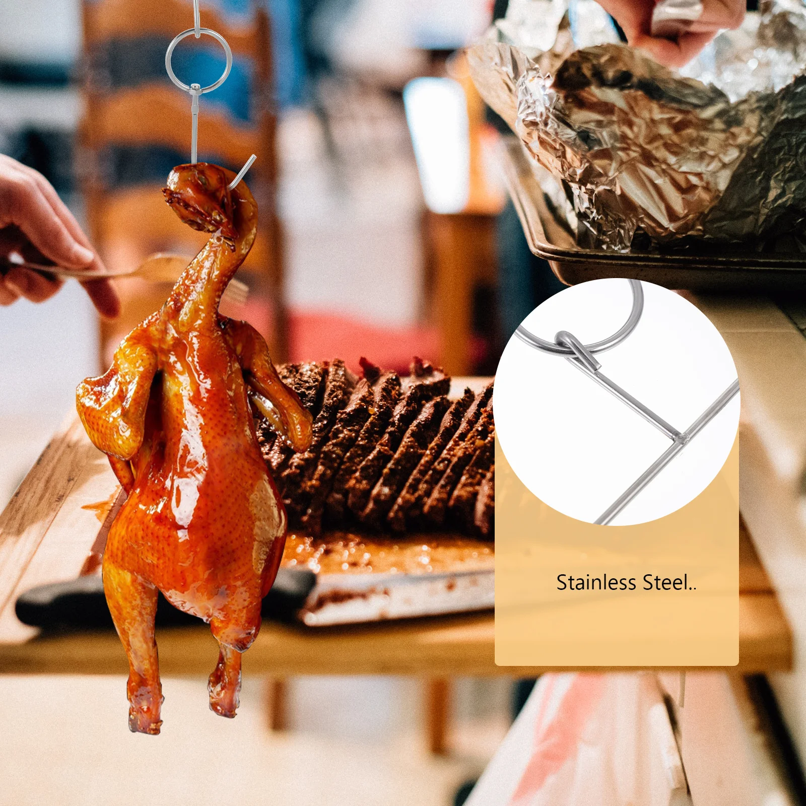 

2pcs Stainless Steel Char Rings For Roast Duck Sausages Hanging Meat Hooks Bbq Grill Tools Bacon Hangers