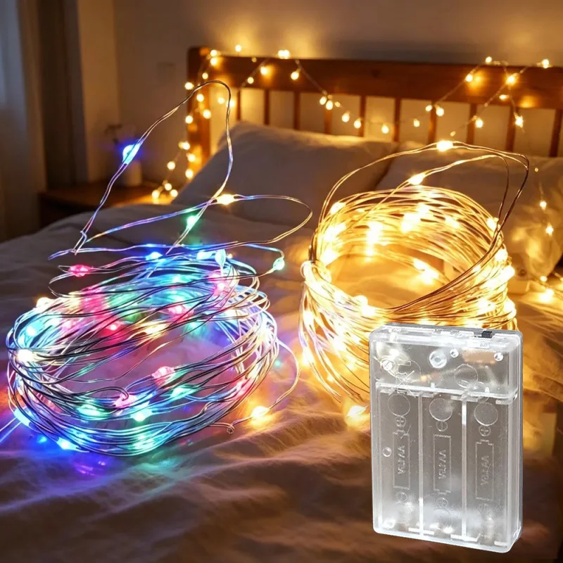1pc 10/20/50/100LED String Lights Silver Wire Garland Light Battery Powered Fairy Lights for Wedding Party Christmas Decoration