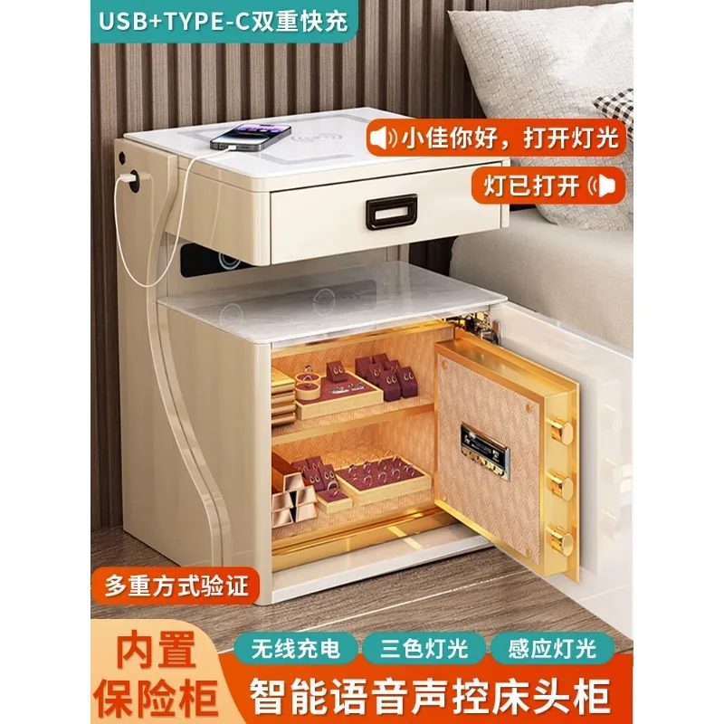 Smart bedside table safe in one 2023 new rechargeable multi-function lockable bedroom bedside storage cabinet