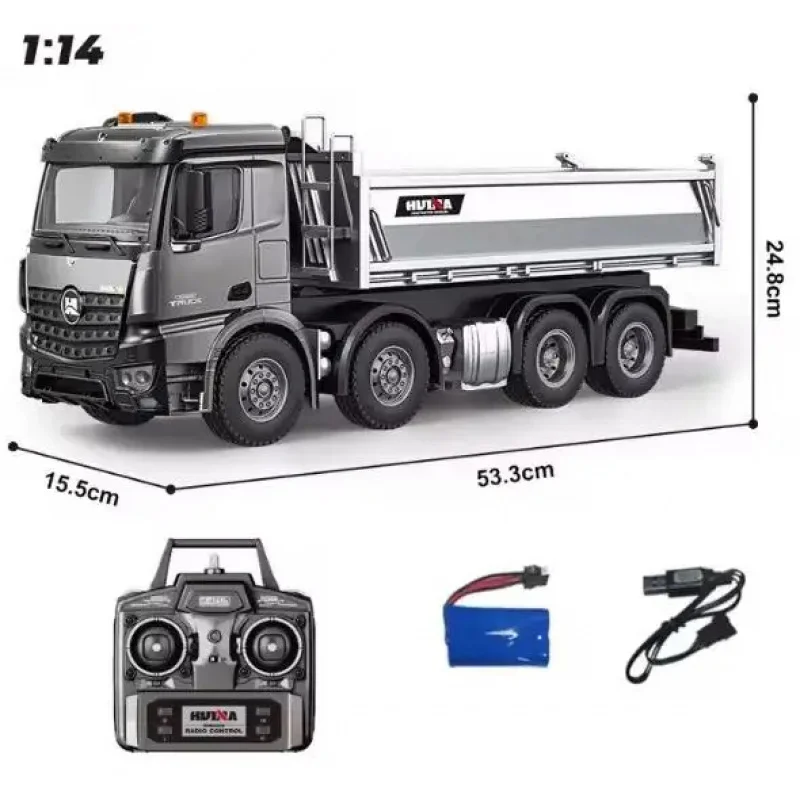 Huina Heavy-Duty 1/14 Scale 2.4ghz RC Engineering Vehicle Remote Dump Truck Construction Vehicle Alloy Metal Model Toy Kids