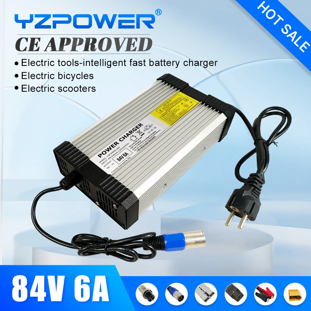 YZPOWER 84V 6A  Li-ion Chargers  Lithium Battery Charger with Output Plug for 72V 20S Lithium ion Smart Fast Charging With Fans