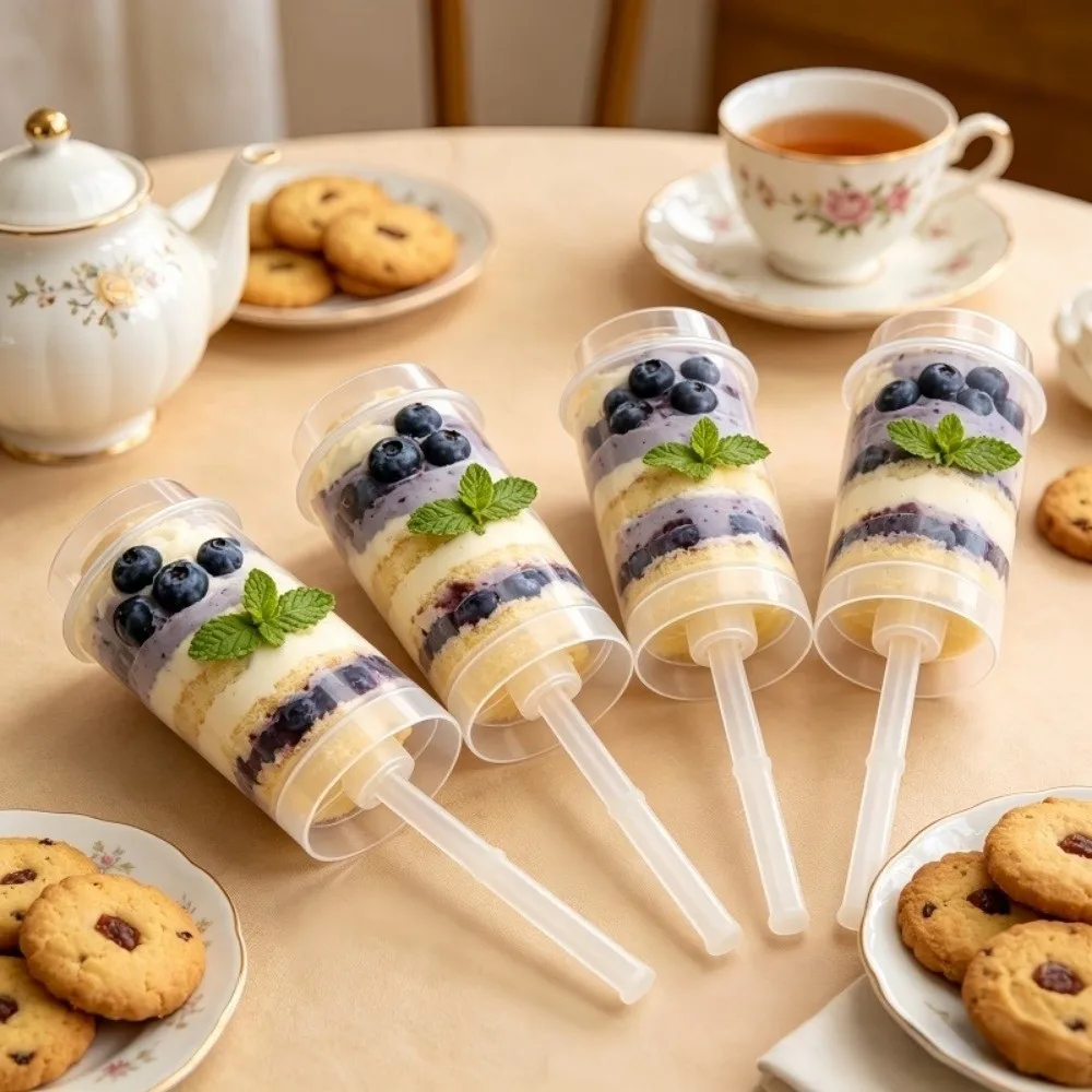 10pcs Transparent Push Cake Holders Reusable Cylinder Shaped Small Cake Mold Containers With Lids Push Cake Pops