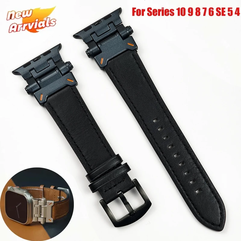 

Новый роскошный кожаный ремешок для Apple Watch Ultra 2 49 мм, мужской ремешок для часов Correa для IWatch 10 46 мм 9 7 8 6 5 4 Se 45 мм 44 мм