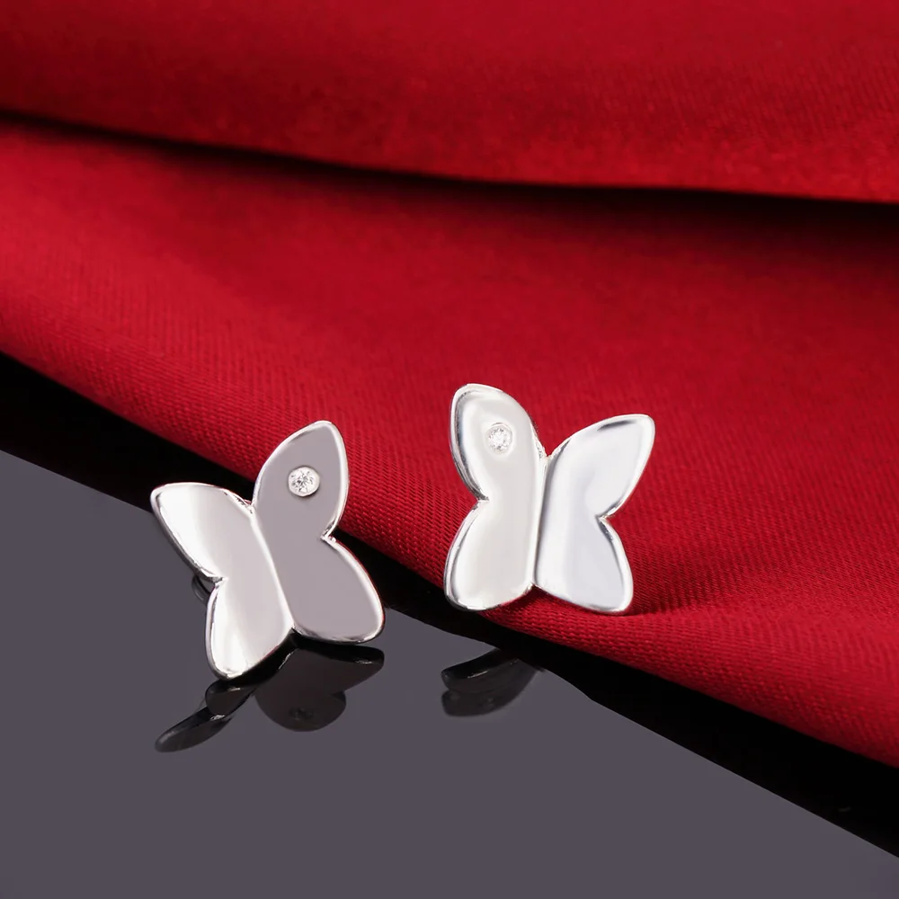 

Popular brands 925 Sterling Silver charm crystal butterfly stud Earrings for woman fashion wedding party Jewelry Christmas Gift