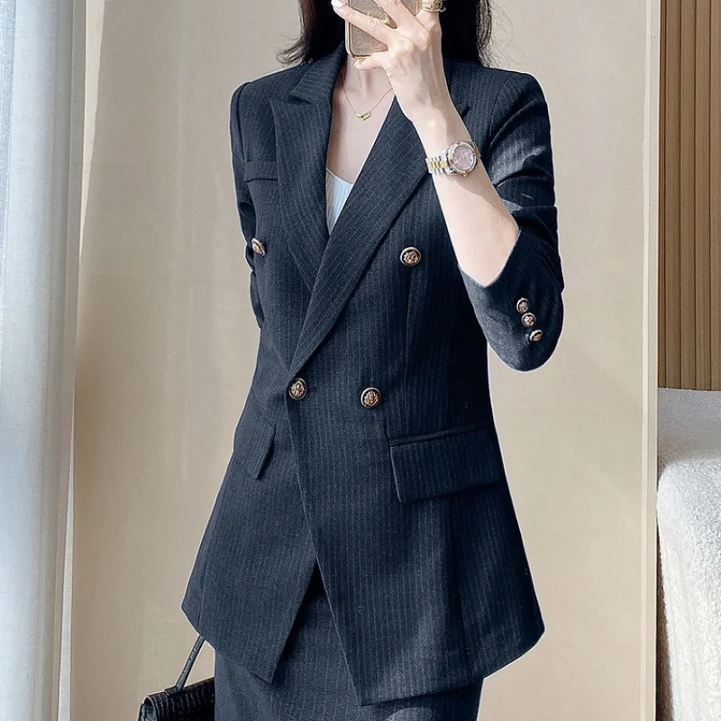 High Sense Suit Women's Spring Work Clothes Temperament Goddess Style Double Breasted9Pants Professional Tailored Suit Coat