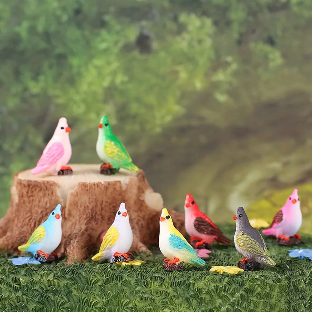 10Pcs Miniature Parrots Resin Lightweight Birds Garden Lawn Micro Landscape Decoration Office Tabletop Yard Landscape
