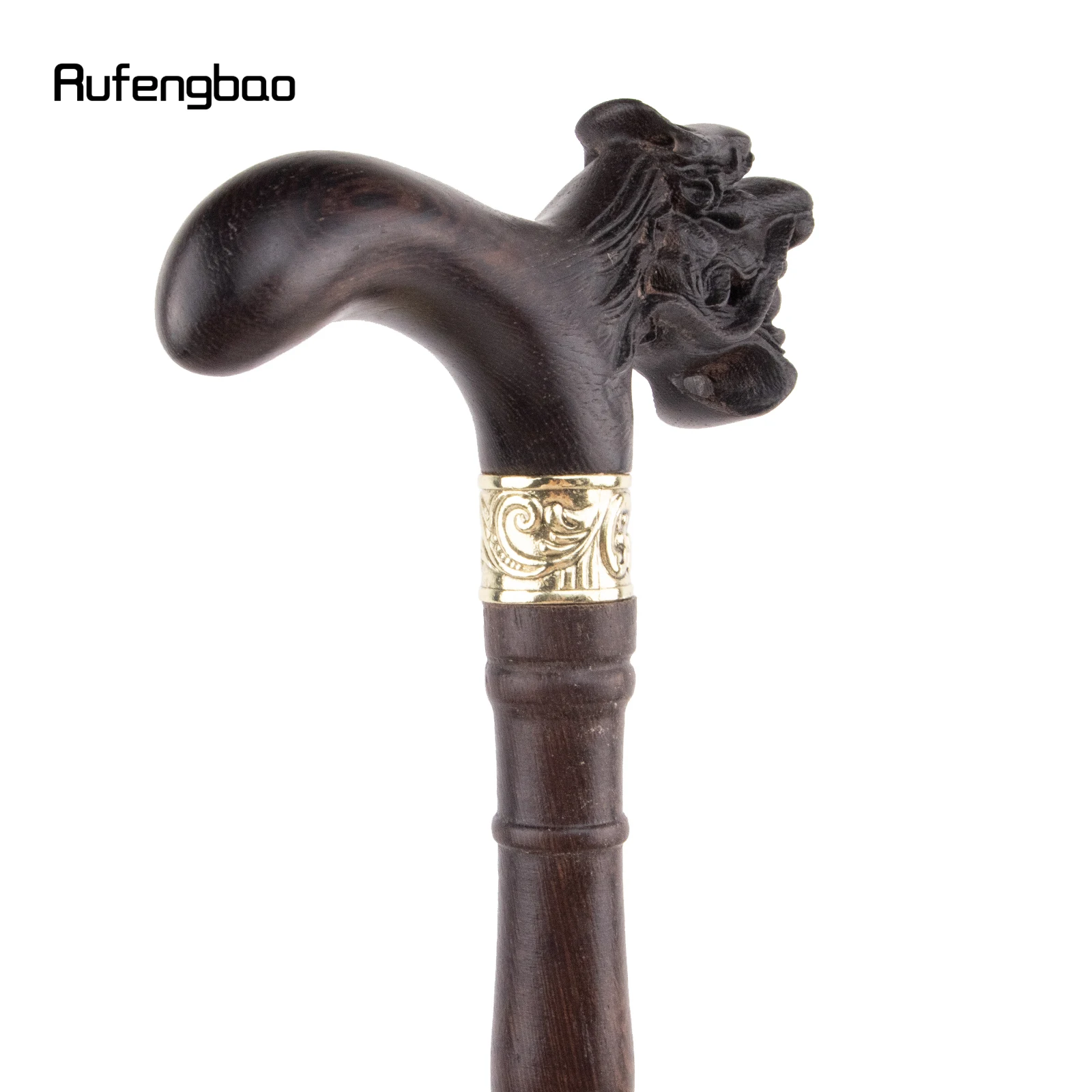 Brown Bite Ball Dragon Wooden Single Joint Fashion Walking Stick Decorative Cospaly Cane Mace Crutch  Wand Crosier 94cm