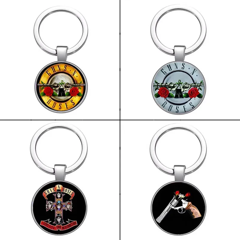 

customizedFashion Guns N Rose Glass Art Picture Keychain Bp Gnr Logo Steampunk Music Band Pendant Handmade Gift