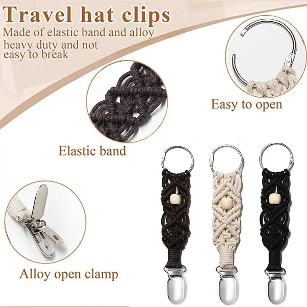 Durable Weave Hat Keeper Clip Multifunctional Solid Color Travel Hat Clip Hat Strap PU Leather Hat Holder Hat Accessories