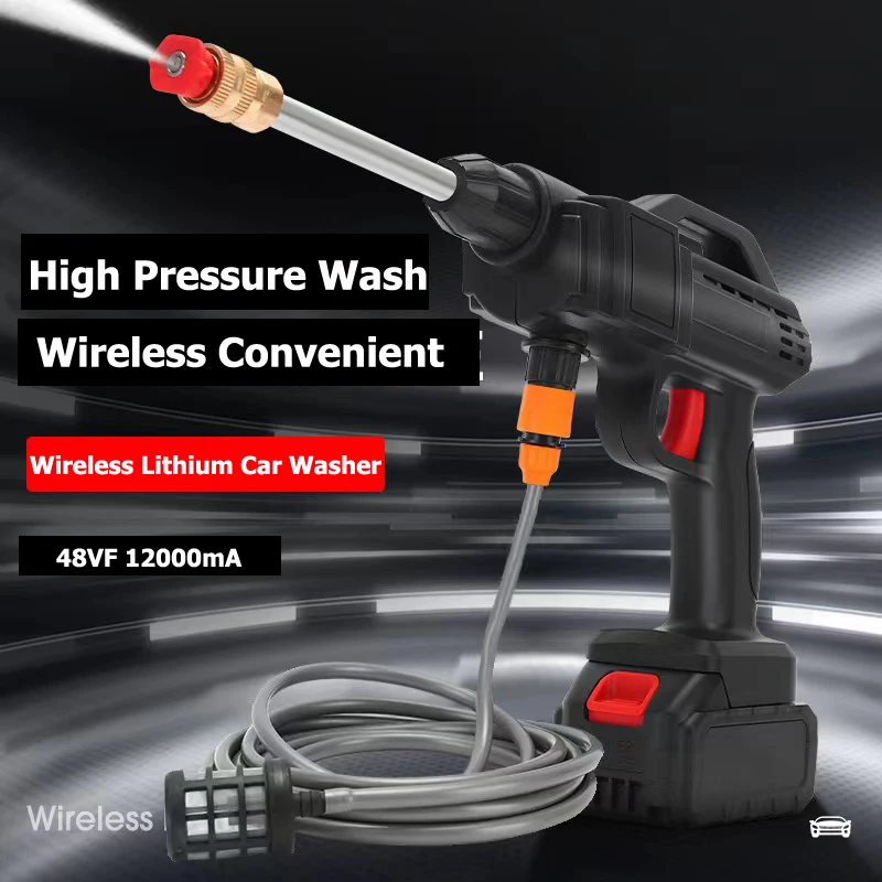 

48VF 12000mA Wireless High Pressure Car Wash Washer Gun Portable High Pressure Washer Foam Generator Water Gun Spray Cleaner