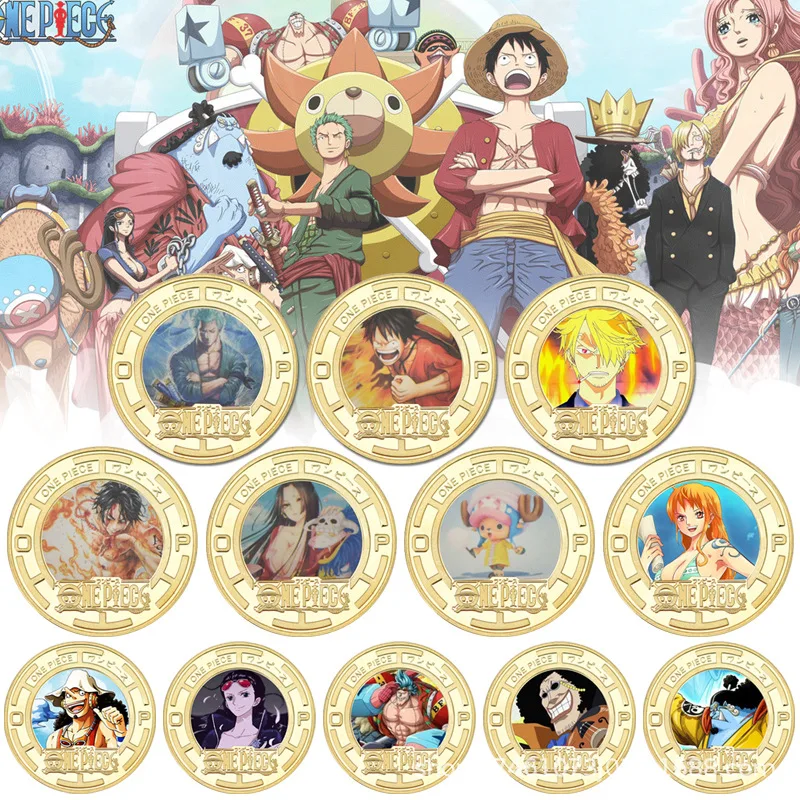 Bandai Anime jednoczęściowy 20-ty Luffy Zoro Chopper hobbystyczny pamiątkowy kolekcja monet pozłacane monety karciane zabawki dla dzieci prezenty