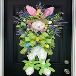 Easter Bunny Decorative Garland Pendant with Easter Cartoon Theme Simulated Plant Door Hanging Ornament Easter Bunny Door Hanger