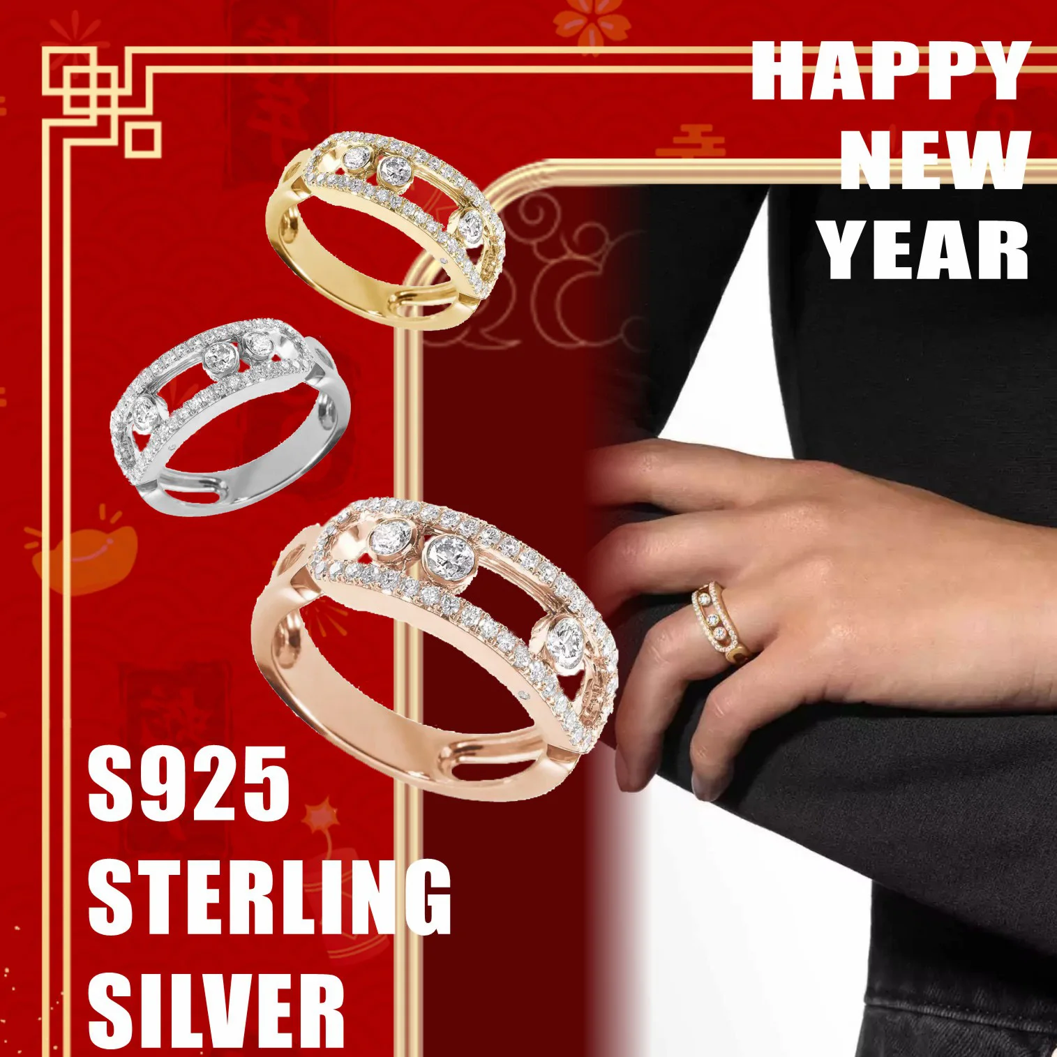 Couple Wedding Rings S925 Sterling Silver MOVE CLASSIQUE Diamond Rings High Quality Fashion Luxury Jewelry