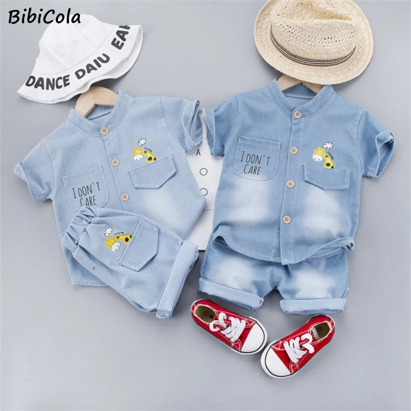 Summer Baby Boys Clothing Set Infant Clothes Cartoon Giraffe T-shirt + Denim Shorts 2PCS Toddler Kids Casual Suit Tracksuit