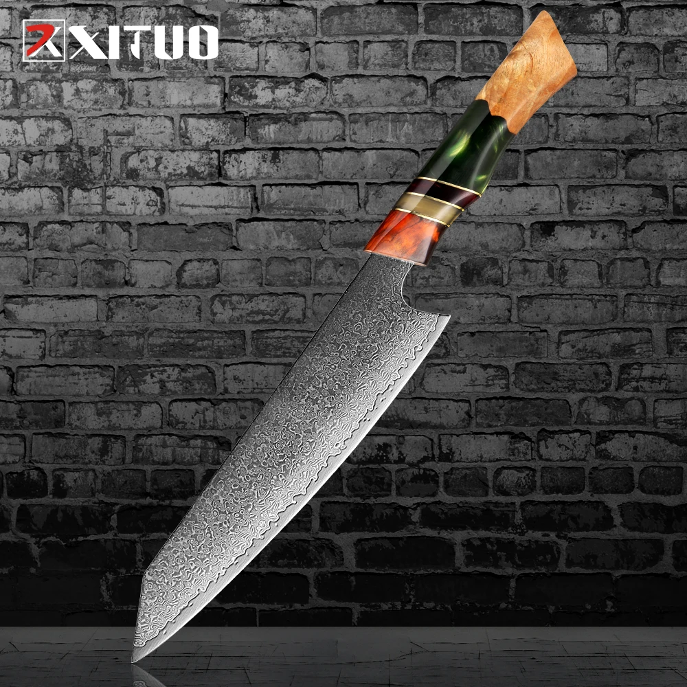 

XITUO Kiritsuke Chef Knife Damascus Kitchen Knife Sharp VG10 Steel Core 67-Layer Meat Sushi Fruit Cutting Chef Knife Gift Box