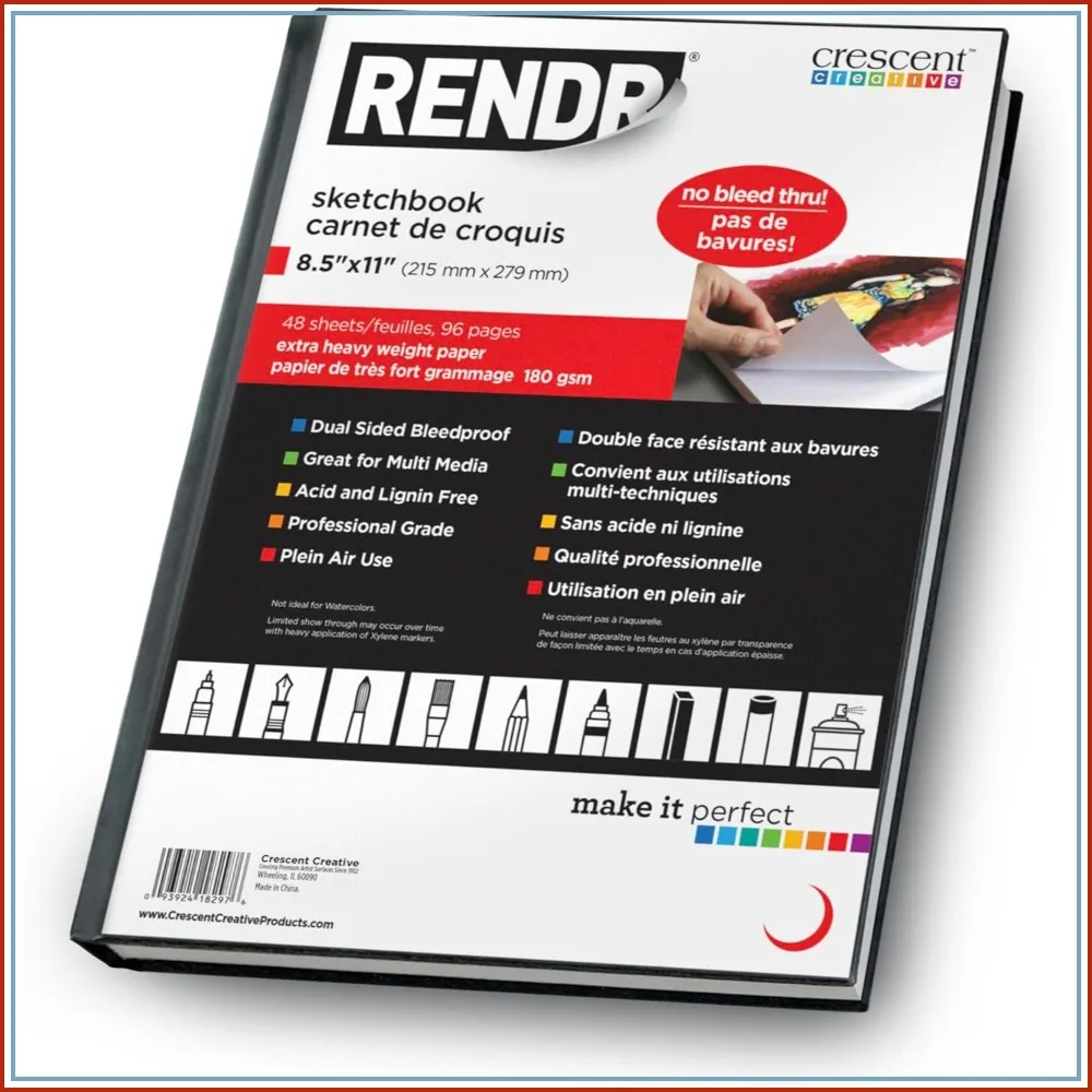 Bleed-Proof Sketchbook 8.5x11, 180 GSM, 48 Sheets for Alcohol Markers