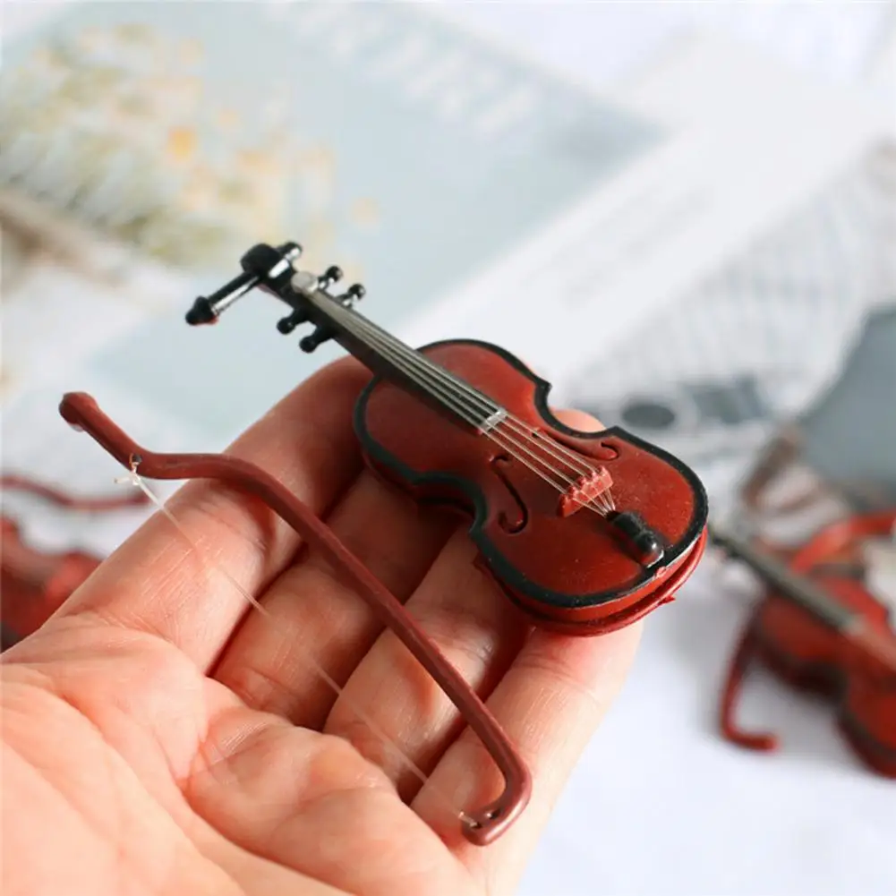 

High Simulated Doll House Violin Premium Texture 1/12 Scale Red Miniature Dollhouse Violin for Decoration